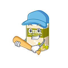 Smiley Funny pistachio milk a mascot design with baseball