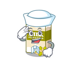 Pistachio milk cartoon concept Sailor wearing hat