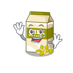 Waving friendly pistachio milk mascot design style