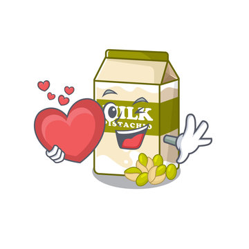 Romantic pistachio milk cartoon picture holding a heart