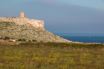 Fototapeta na wymiar Watchtower near adriatic sea (San Emiliano tower), near Otranto in Salento, Italy