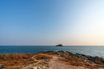 beautiful blue sky tropical paradise coast beach ocean summer sea view at PP Island, Krabi, Phuket, Thailand.