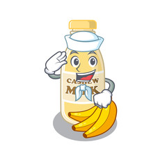 Cashew milk cartoon concept Sailor wearing hat
