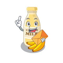 Happy face cashew milk mascot design with envelope