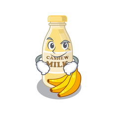 Cool cashew milk mascot character with Smirking face