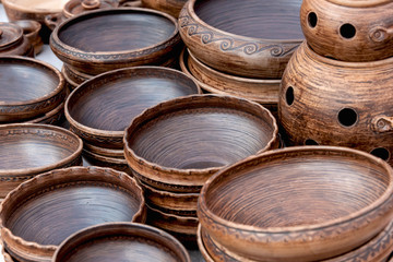 Sale of handmade pottery.Handmade pottery. Traditional souvenir.