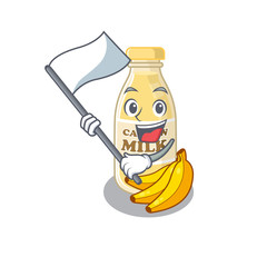 Funny cashew milk cartoon character style holding a standing flag