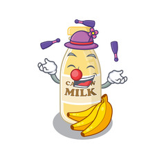 a lively cashew milk cartoon character design playing Juggling