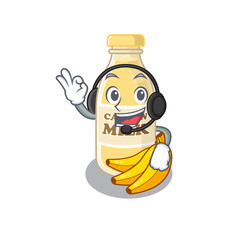 Happy cashew milk mascot design style wearing headphone