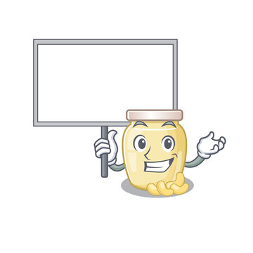 A cute picture of cashew butter mascot design with a board