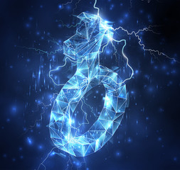 3d vector symbol whist in a stormy blue sky and lightning strikes into it