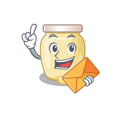 Happy face cashew butter mascot design with envelope
