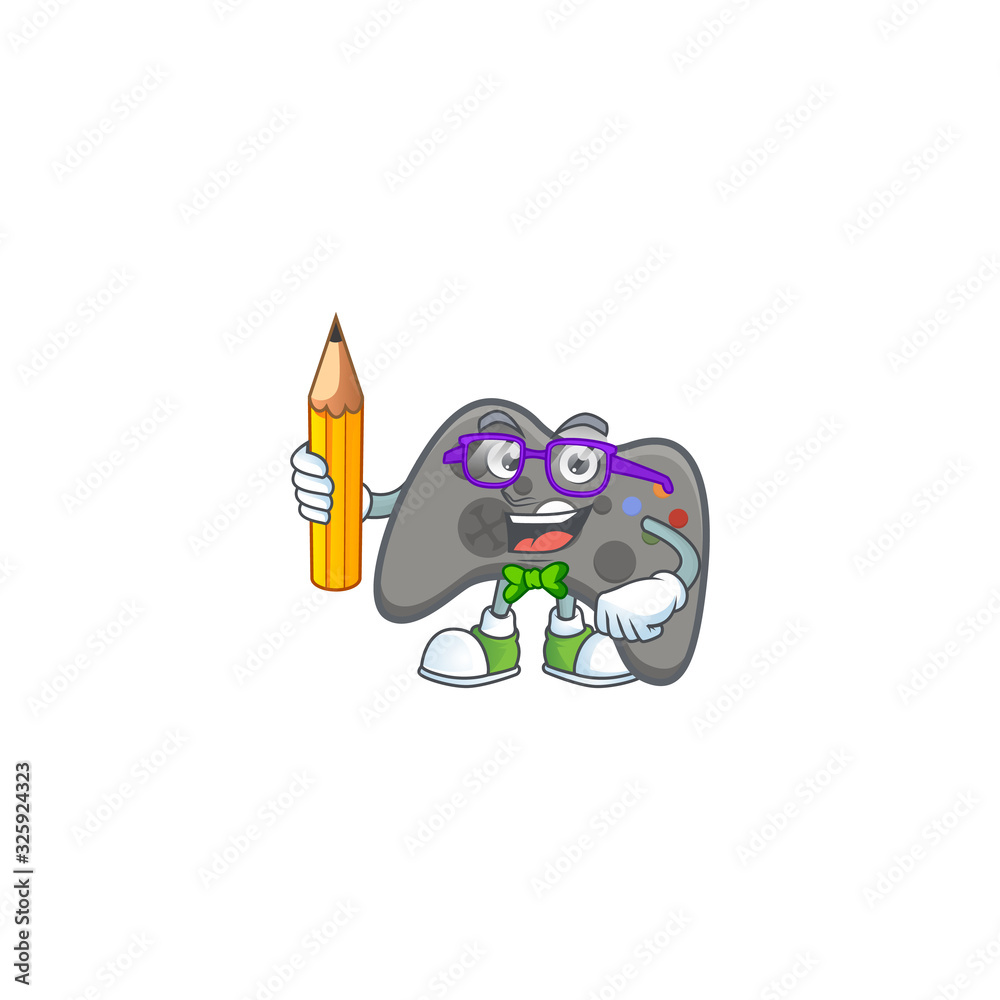 Poster a mascot icon of student black joystick character holding pencil