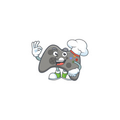 Black joystick cartoon character in a chef dress and white hat
