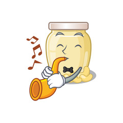 mascot design concept of cashew butter playing a trumpet