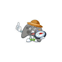 A black joystick explorer cartoon design having a compass