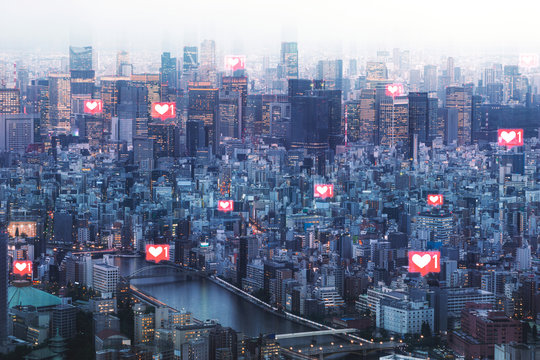 Heart icon on Tokyo cityscaped.