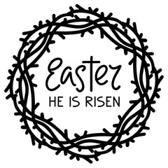 crown of thorns and calligraphic text logo, easter religious symbol of Christianity hand drawn vector illustration sketch