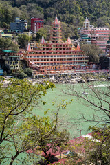 Rishikesh, India - Tera Manzil Temple along the banks of the Ganges river in the foothills of the Himalayas