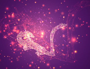 vector long dragon snake on a pink background in the style of triangular crystals with a glow