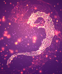 vector long dragon snake on a pink background in the style of triangular crystals with a glow