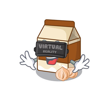 A Picture of hazelnut milk character wearing Virtual reality headset
