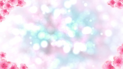 Fototapeta na wymiar colorful rectangular Japanese Spring Sakura cherry blossoms website voucher banner background. oblong 3D Illustration Clip-Art with Floral spring petal design header. copy space in pink, white and blu