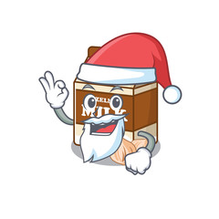 Hazelnut milk in Santa cartoon character style with ok finger