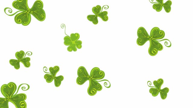 graphic animation with green clover leaves falling down. catch the moments of good luck