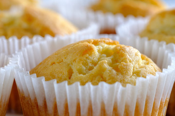 Delicate and delicious lemon cupcakes with crisp on a white plate