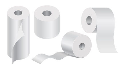 Toilet paper and disposable towels isolated icons, bathroom items