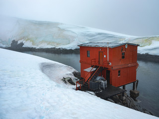 red warehouse of Argentinian polar station in Antarctica