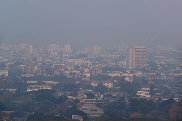 CHIANG MAI, THAILAND - FEBRUARY 25, 2020 : Cityscape view of Chiang Mai City, Thailand (Air pollution PM 2.5), Air pollution remains at hazardous levels PM 2.5 pollutants