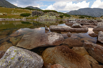 Gorgeous scenery in the Alps in summer, with a beautiful glacier lake