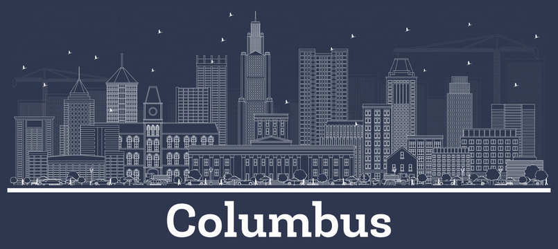 Outline Columbus Ohio City Skyline with White Buildings.