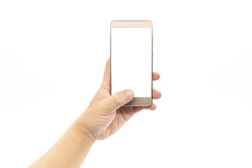 A man hand holding a blank golden smartphone