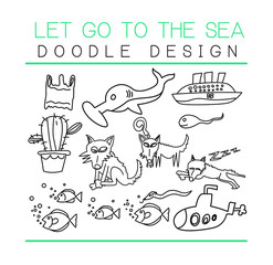 set of sea doodle design