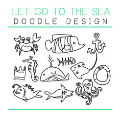 set of sea doodle design