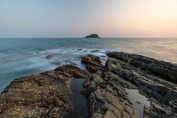 beautiful blue sky tropical paradise coast beach ocean summer sea view at PP Island, Krabi, Phuket, Thailand.