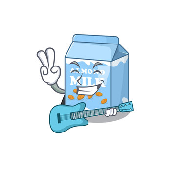 A picture of almond milk playing a guitar