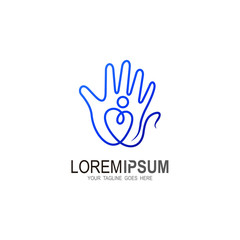 Hand logo with line people design template, heart logo, Medical icon 