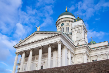Fototapeta na wymiar Beautiful St. Nicholas Cathedral on the Senate square (Senaatintori) in Helsinki, Finland 