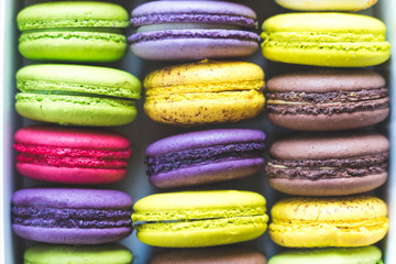 sweet French macarons cookies in a box