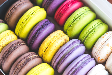 sweet French macarons cookies in a box