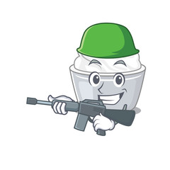 A cute picture of sour cream Army with machine gun