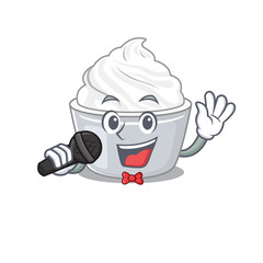 Happy sour cream singing on a microphone