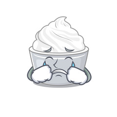 Sour cream cartoon character concept with a sad face