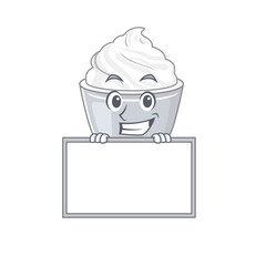 Sour cream cartoon design concept grinning with board