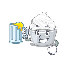 Smiley sour cream mascot design with a big glass