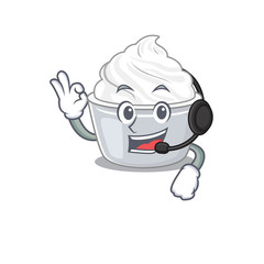 Happy sour cream mascot design style wearing headphone